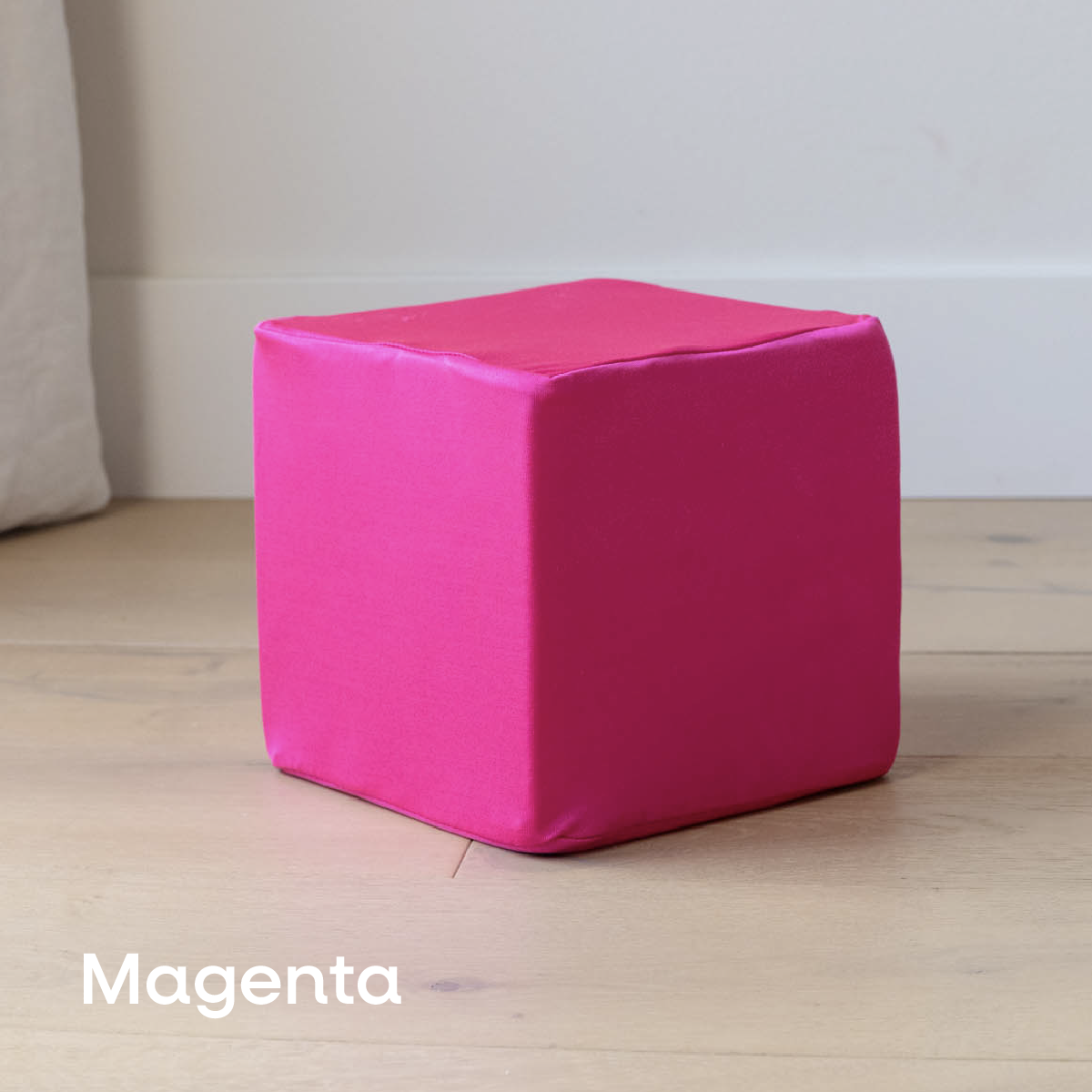 Magenta foam cube cover on a 6-inch foam cube