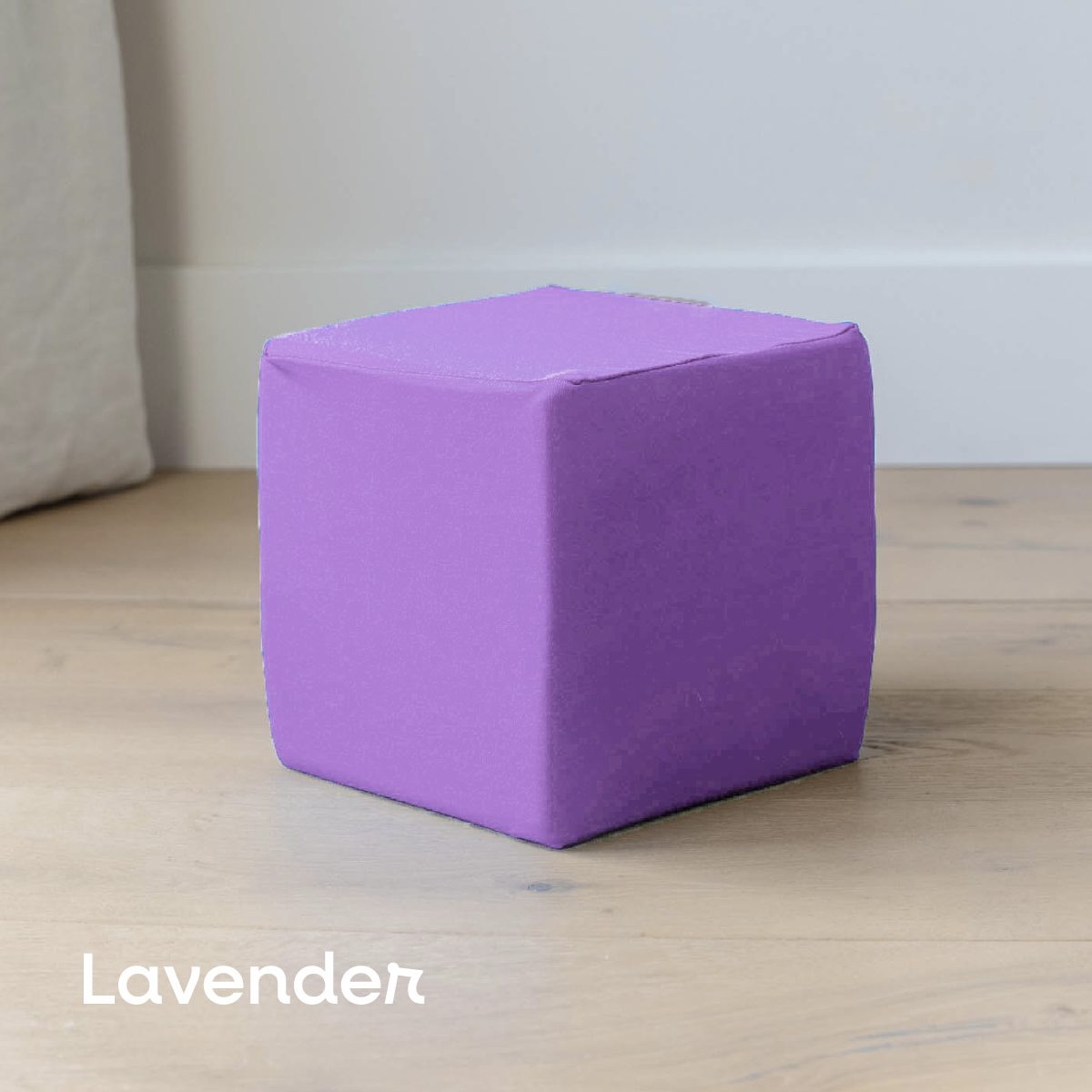 Lavender foam cube cover on a 6-inch foam cube