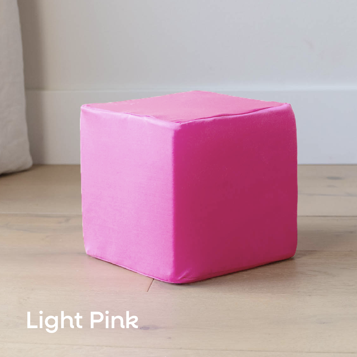 Light pink foam cube cover on a 6-inch foam cube