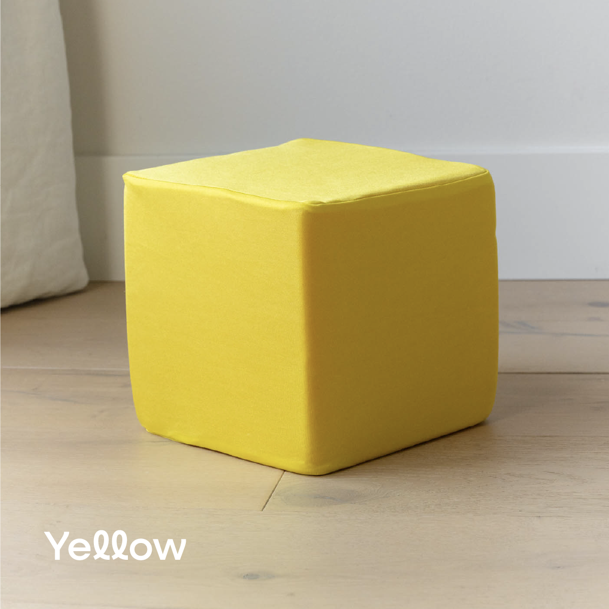 Yellow foam cube cover on a 6-inch foam cube
