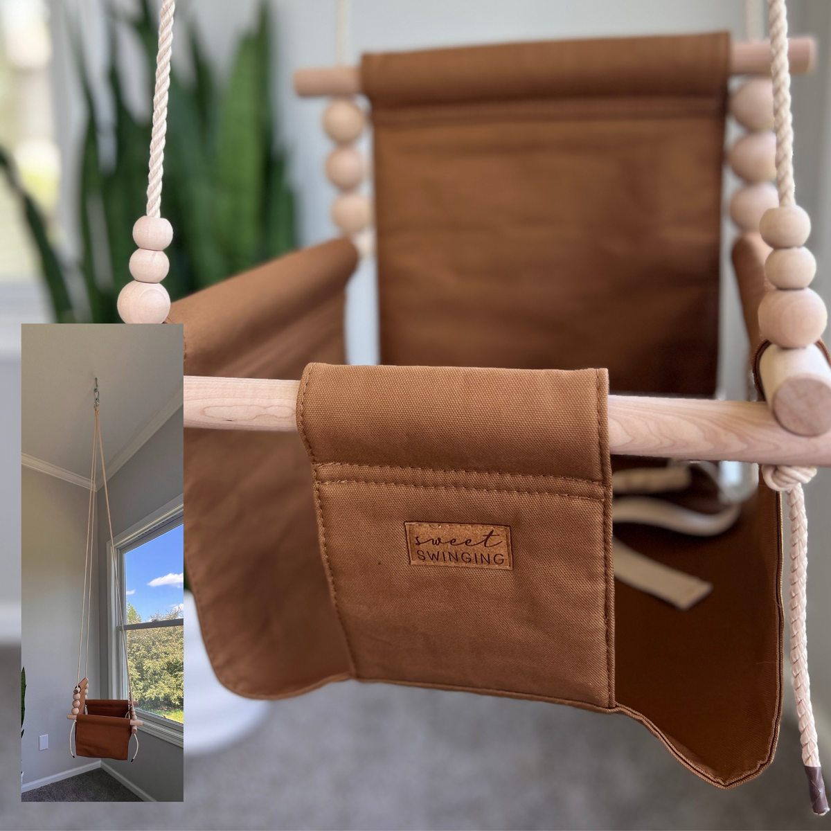 Organic Cotton Indoor High Back Baby & Toddler Swing - Toffee