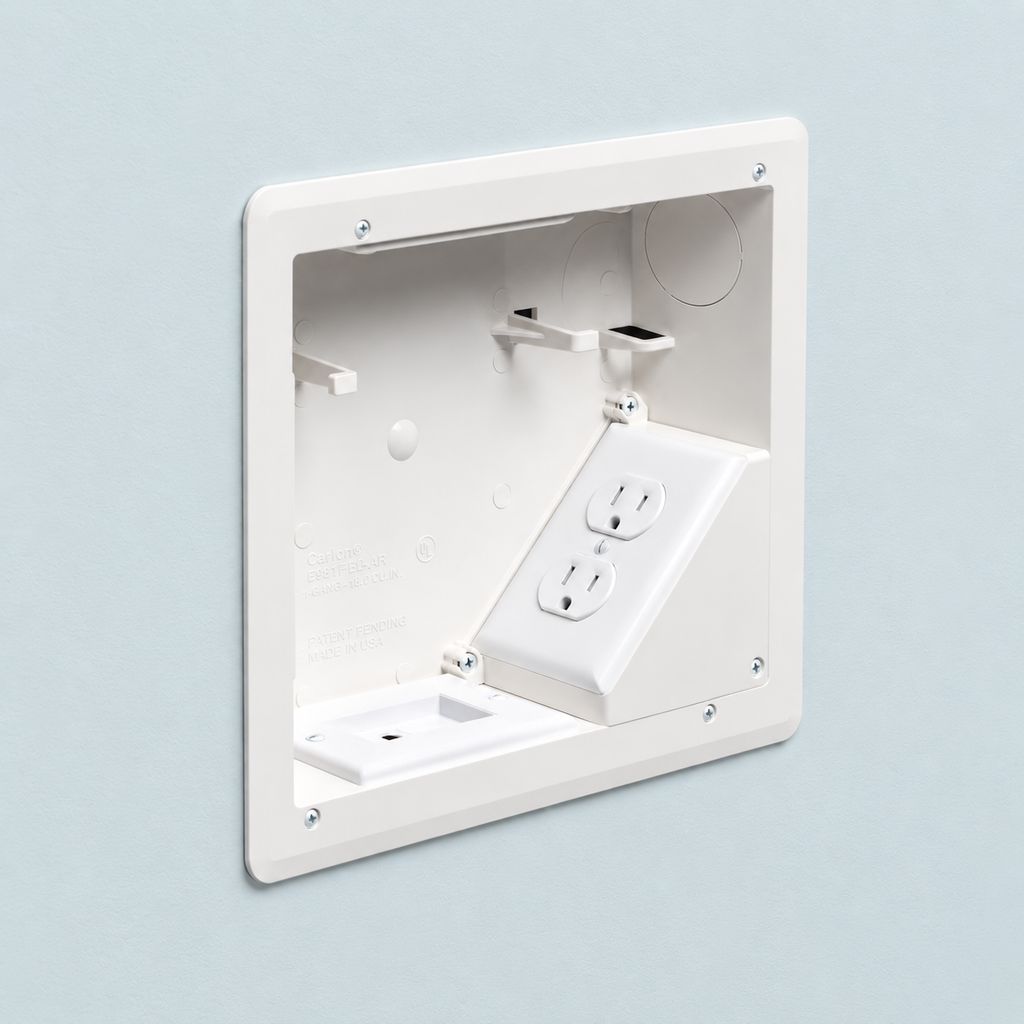 LiteZilla Mini recessed electrical wall box installed in a wall for concealed power