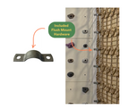 Included flush mount hardware attaching the net tunnel to a climbing wall