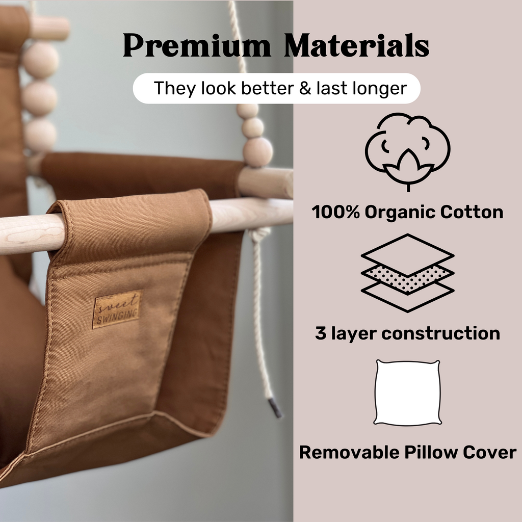 Organic Cotton Indoor High Back Baby & Toddler Swing - Toffee
