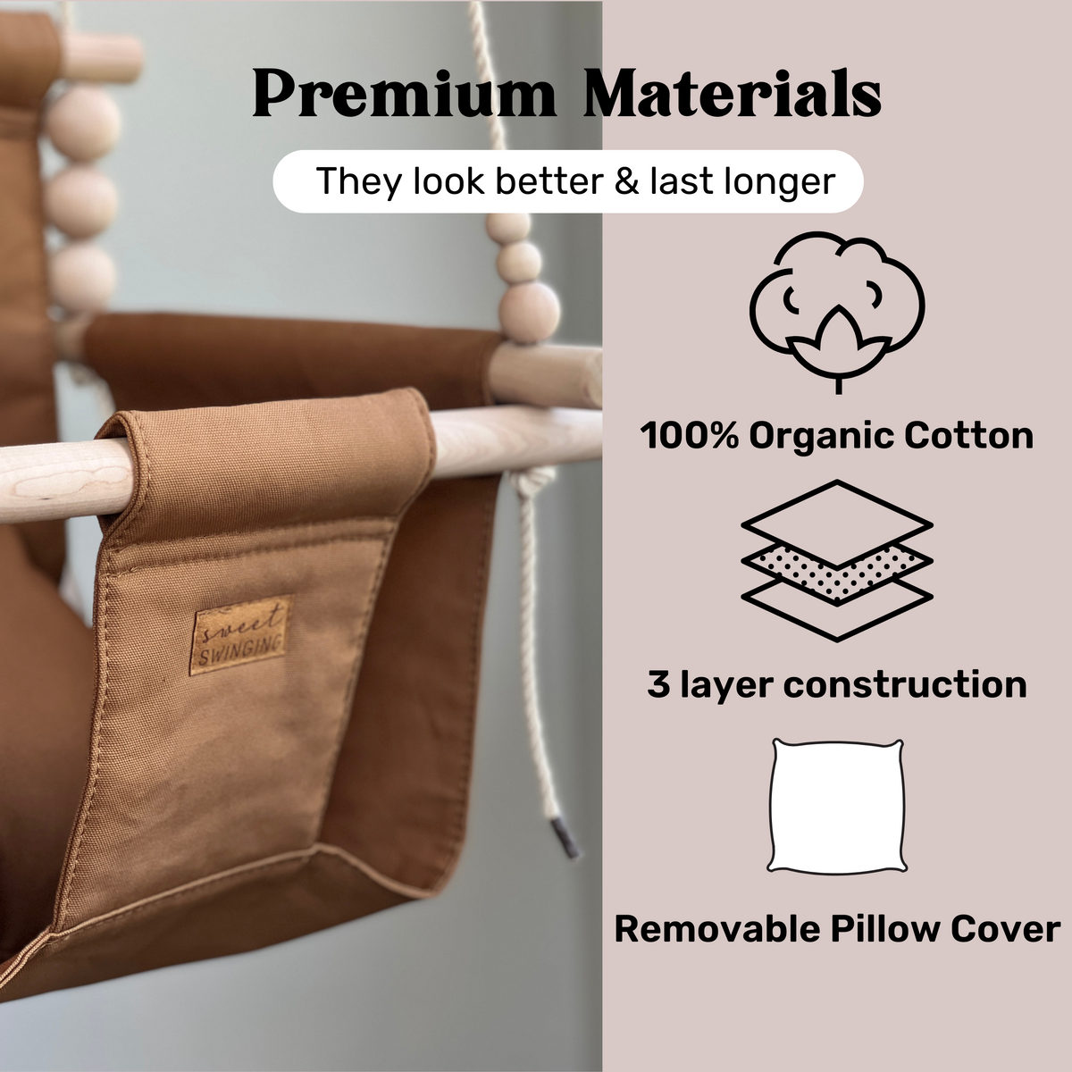 Organic Cotton Indoor High Back Baby & Toddler Swing - Toffee